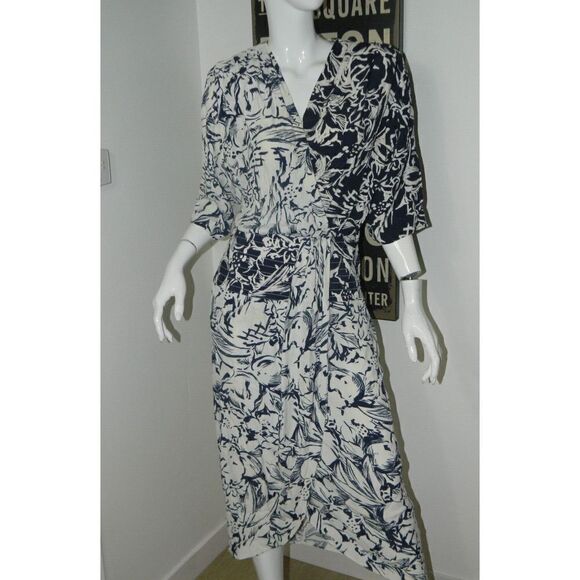 Barbara Barbara Dress Size Large Vintage‎ Blue White 80s Party Faux Wrap Dress - Picture 1 of 11